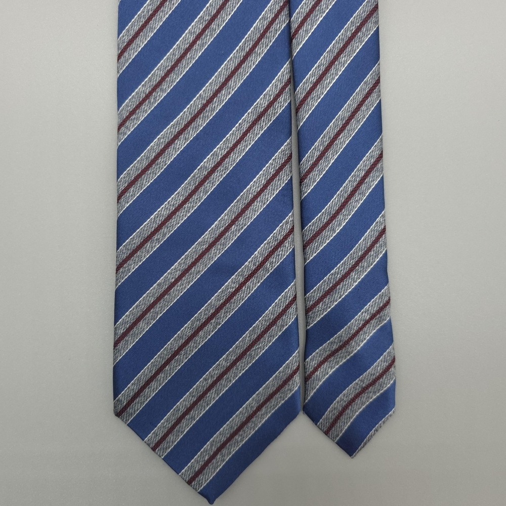 Q Clothier Tie Mens Folded Blue Silk Striped Woven Classic Made Italy Necktie